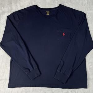 Polo Ralph Lauren Long Sleeve Pocket T-Shirt Navy Red Pony Logo Men Sz L Preppy
